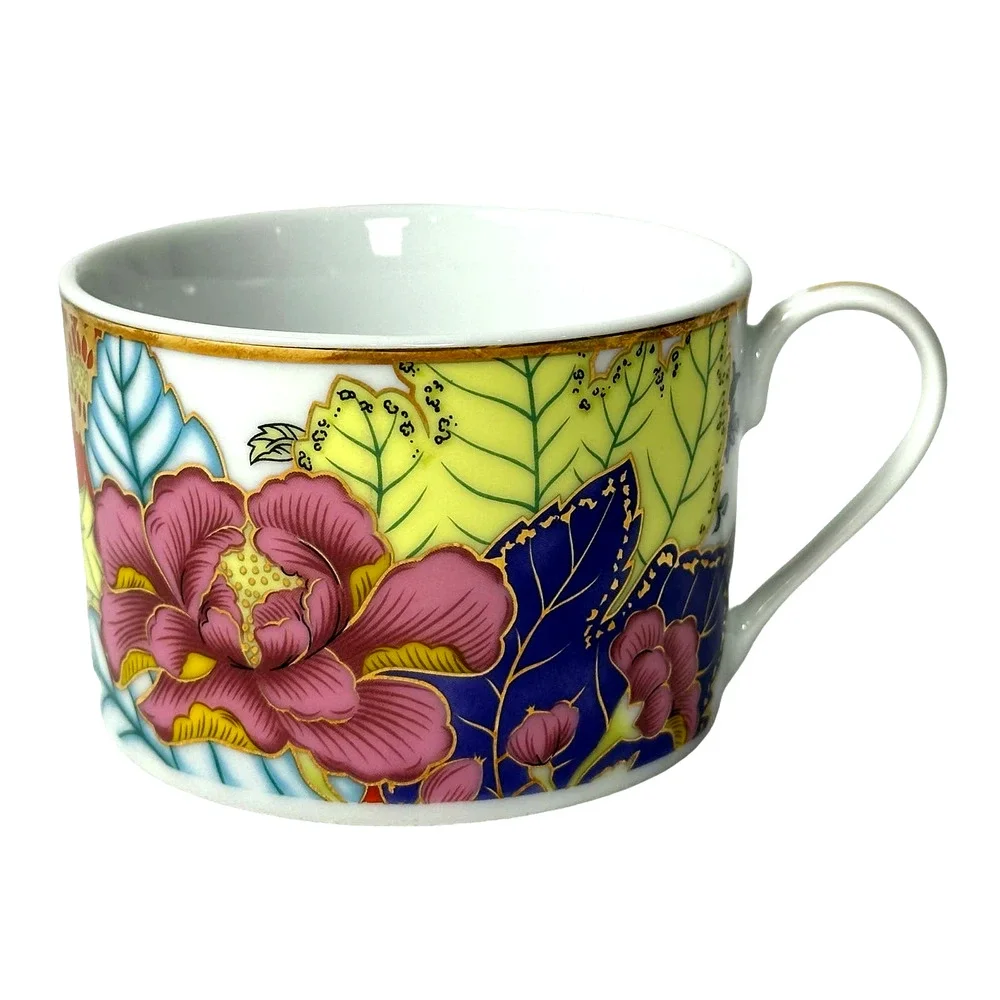 Vintage Imperial Tobacco Leaf China Floral Gold Trim Flat Bottom Cup Retired